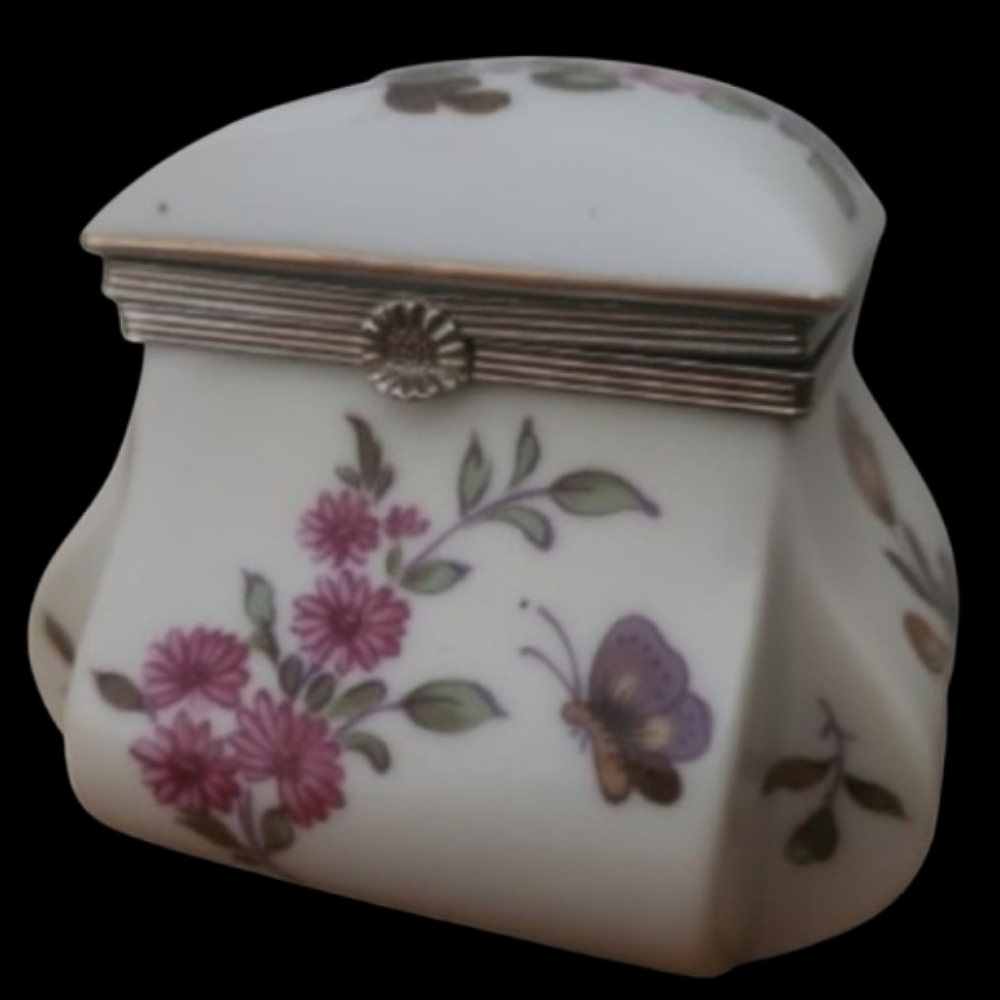 Lefton Japan Hinged Trinket Vanity Box Porcelain Floral "By The Way Gardens" VTG